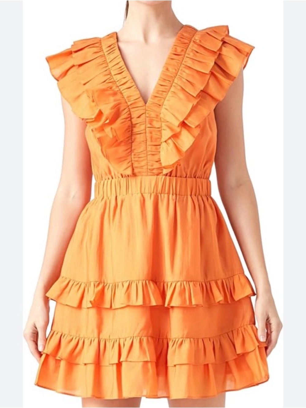 Endless Rose Orange Ruffle V-Neck Mini Dress